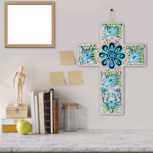 Laden Sie das Bild in den Galerie-Viewer, Dekorativer Anhänger Diamond Painting Kreuz Blau