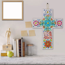 Laden Sie das Bild in den Galerie-Viewer, Dekorativer Anhänger Diamond Painting Kreuz mit Blumen