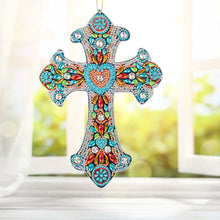 Laden Sie das Bild in den Galerie-Viewer, Dekorativer Anhänger Diamond Painting Kreuz mit Herz
