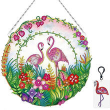 Laden Sie das Bild in den Galerie-Viewer, Türhänger Diamond Painting 5D Flamingos mit LED und Anhänger