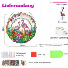 Laden Sie das Bild in den Galerie-Viewer, Türhänger Diamond Painting 5D Flamingos mit LED und Anhänger