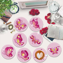 Laden Sie das Bild in den Galerie-Viewer, Untersetzer Diamond Painting 5D mit Schmetterlinge Rosa