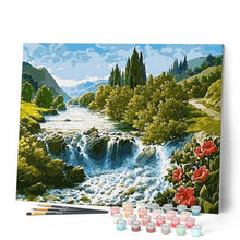 Laden Sie das Bild in den Galerie-Viewer, Malen nach Zahlen für Erwachsene | Rote Blumen am Wasserfall | Figured'Art