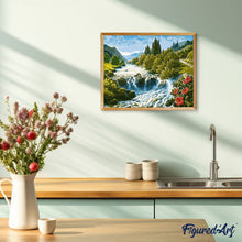 Laden Sie das Bild in den Galerie-Viewer, Malen nach Zahlen für Erwachsene | Rote Blumen am Wasserfall | Figured'Art