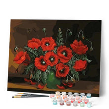 Laden Sie das Bild in den Galerie-Viewer, Malen nach Zahlen für Erwachsene | Mohnblumen mit dunklem Hintergrund | Figured'Art