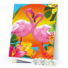 Laden Sie das Bild in den Galerie-Viewer, Duo von rosa Flamingos und Blumen