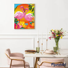 Laden Sie das Bild in den Galerie-Viewer, Duo von rosa Flamingos und Blumen