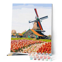 Laden Sie das Bild in den Galerie-Viewer, Malen nach Zahlen für Erwachsene | Windmühle und Tulpen | Figured'Art