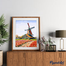 Laden Sie das Bild in den Galerie-Viewer, Malen nach Zahlen für Erwachsene | Windmühle und Tulpen | Figured'Art