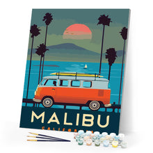 Laden Sie das Bild in den Galerie-Viewer, Reiseposter Malibu Kalifornien