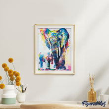 Laden Sie das Bild in den Galerie-Viewer, Malen nach Zahlen für Erwachsene | Elefanten Aquarell | Figured'Art