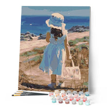 Laden Sie das Bild in den Galerie-Viewer, Malen nach Zahlen für Erwachsene | Mädchen mit Tasche am Strand | Figured'Art