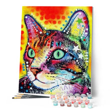 Laden Sie das Bild in den Galerie-Viewer, Malen nach Zahlen für Erwachsene | Bunte Katze mit Sternen | Figured'Art