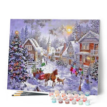 Laden Sie das Bild in den Galerie-Viewer, Malen nach Zahlen für Erwachsene | Dorf mit Weihnachtsdekoration | Figured'Art
