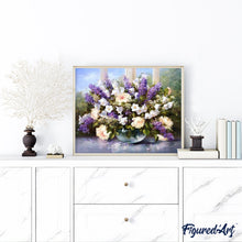 Laden Sie das Bild in den Galerie-Viewer, Malen nach Zahlen für Erwachsene | Blumenstrauß in weiß und lila | Figured'Art