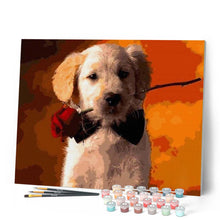 Laden Sie das Bild in den Galerie-Viewer, Malen nach Zahlen für Erwachsene | Hund mit Rose | Figured'Art