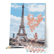 Laden Sie das Bild in den Galerie-Viewer, Frau und Ballons am Eiffelturm