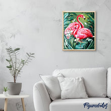Laden Sie das Bild in den Galerie-Viewer, Liebenswerte rosa Flamingos und Laub