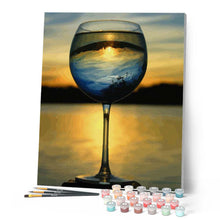 Laden Sie das Bild in den Galerie-Viewer, Malen nach Zahlen für Erwachsene | Glas Wein und mit Aussicht auf den Horizont | Figured'Art