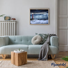 Laden Sie das Bild in den Galerie-Viewer, Malen nach Zahlen für Erwachsene | Tosendes Meer und Leuchtturm | Figured'Art
