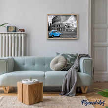 Laden Sie das Bild in den Galerie-Viewer, Malen nach Zahlen für Erwachsene | Blaues Fiat Fahrzeug am Kolloseum | Figured'Art