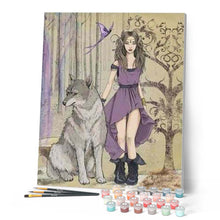 Laden Sie das Bild in den Galerie-Viewer, Malen nach Zahlen für Erwachsene | Sexy Frau und Wolf | Figured'Art