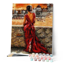Laden Sie das Bild in den Galerie-Viewer, Malen nach Zahlen für Erwachsene | Schöne Frau im roten Kleid | Figured'Art