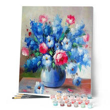 Laden Sie das Bild in den Galerie-Viewer, Malen nach Zahlen für Erwachsene | Blaue und rote Blumen | Figured'Art