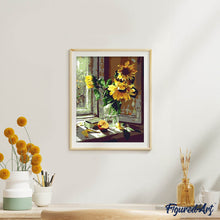 Laden Sie das Bild in den Galerie-Viewer, Malen nach Zahlen für Erwachsene | Sonnenblumen und Apfel vor dem Fenster | Figured'Art