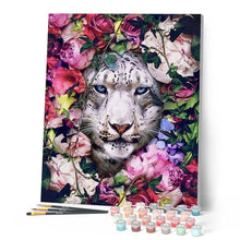 Laden Sie das Bild in den Galerie-Viewer, Malen nach Zahlen für Erwachsene | Weißer Tiger und Blumen | Figured'Art