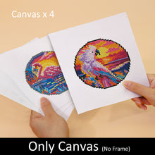 Laden Sie das Bild in den Galerie-Viewer, Mini Diamond Painting 15x20 cm (4 Stück) - Tropische Vögel und Sonnenuntergang