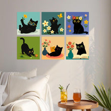 Laden Sie das Bild in den Galerie-Viewer, Mini Serie Malen nach Zahlen 20x20 cm (6 Stück) - Katzen und Blumen