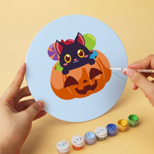 Laden Sie das Bild in den Galerie-Viewer, Mini Serie Malen nach Zahlen - Scheiben Ø20cm (6 Stück) - Halloween-Kätzchen