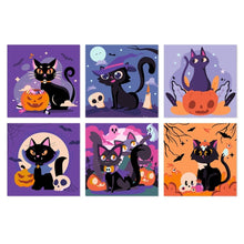 Laden Sie das Bild in den Galerie-Viewer, Mini Serie Malen nach Zahlen 20x20 cm (6 Stück) - Verspielte Halloween-Katzen Figured'Art