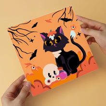 Laden Sie das Bild in den Galerie-Viewer, Mini Serie Malen nach Zahlen 20x20 cm (6 Stück) - Verspielte Halloween-Katzen