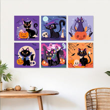 Laden Sie das Bild in den Galerie-Viewer, Mini Serie Malen nach Zahlen 20x20 cm (6 Stück) - Verspielte Halloween-Katzen