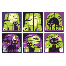 Laden Sie das Bild in den Galerie-Viewer, Mini Serie Malen nach Zahlen 20x20 cm (6 Stück) - Schwarze Katzen an Halloween Figured'Art