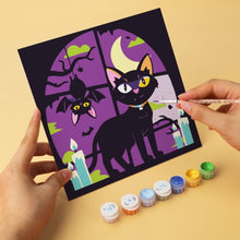Laden Sie das Bild in den Galerie-Viewer, Mini Serie Malen nach Zahlen 20x20 cm (6 Stück) - Schwarze Katzen an Halloween