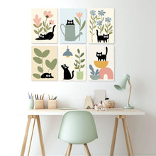 Laden Sie das Bild in den Galerie-Viewer, Mini Serie Malen nach Zahlen 15x20 cm (6 Stück) - Neugierige schwarze Katzen
