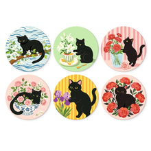 Laden Sie das Bild in den Galerie-Viewer, Mini Serie Malen nach Zahlen - Scheiben Ø20cm (6 Stück) - Schwarze Katze und Blumen Figured'Art