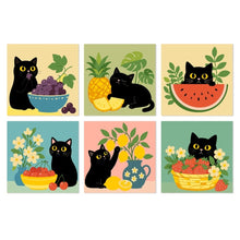 Laden Sie das Bild in den Galerie-Viewer, Mini Serie Malen nach Zahlen 20x20 cm (6 Stück) - Katze und bunte Früchte Figured'Art