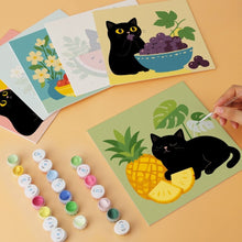 Laden Sie das Bild in den Galerie-Viewer, Mini Serie Malen nach Zahlen 20x20 cm (6 Stück) - Katze und bunte Früchte