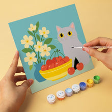 Laden Sie das Bild in den Galerie-Viewer, Mini Serie Malen nach Zahlen 20x20 cm (6 Stück) - Katze und bunte Früchte