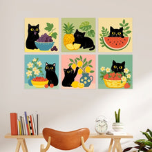 Laden Sie das Bild in den Galerie-Viewer, Mini Serie Malen nach Zahlen 20x20 cm (6 Stück) - Katze und bunte Früchte