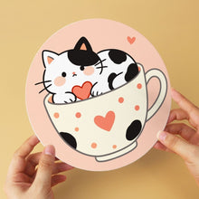 Laden Sie das Bild in den Galerie-Viewer, Mini Serie Malen nach Zahlen - Scheiben Ø20cm (6 Stück) - Katzen und Teetassen