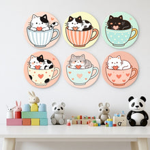 Laden Sie das Bild in den Galerie-Viewer, Mini Serie Malen nach Zahlen - Scheiben Ø20cm (6 Stück) - Katzen und Teetassen