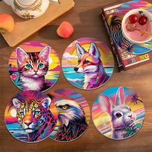Laden Sie das Bild in den Galerie-Viewer, Malen nach Zahlen 10 cm Untersetzer (6 Stück) - Pop Art Wildtiere