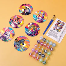 Laden Sie das Bild in den Galerie-Viewer, Malen nach Zahlen 10 cm Untersetzer (6 Stück) - Pop Art Wildtiere