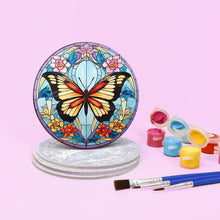 Laden Sie das Bild in den Galerie-Viewer, Malen nach Zahlen 10 cm Untersetzer (4 Stück) - Lebhafte Flügel: Ein Schmetterlings-Quartett