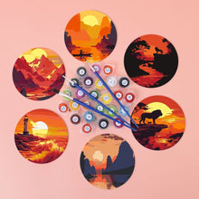 Laden Sie das Bild in den Galerie-Viewer, Malen nach Zahlen 10 cm Untersetzer (6 Stück) - Sonnenuntergangsszene